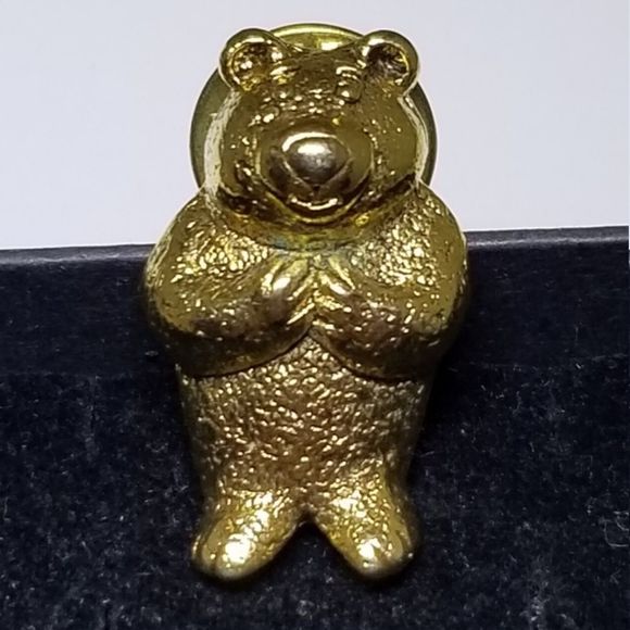 Vintage MJ Goldtone Teddy Bear Lapel Pin #75 - Picture 1 of 6